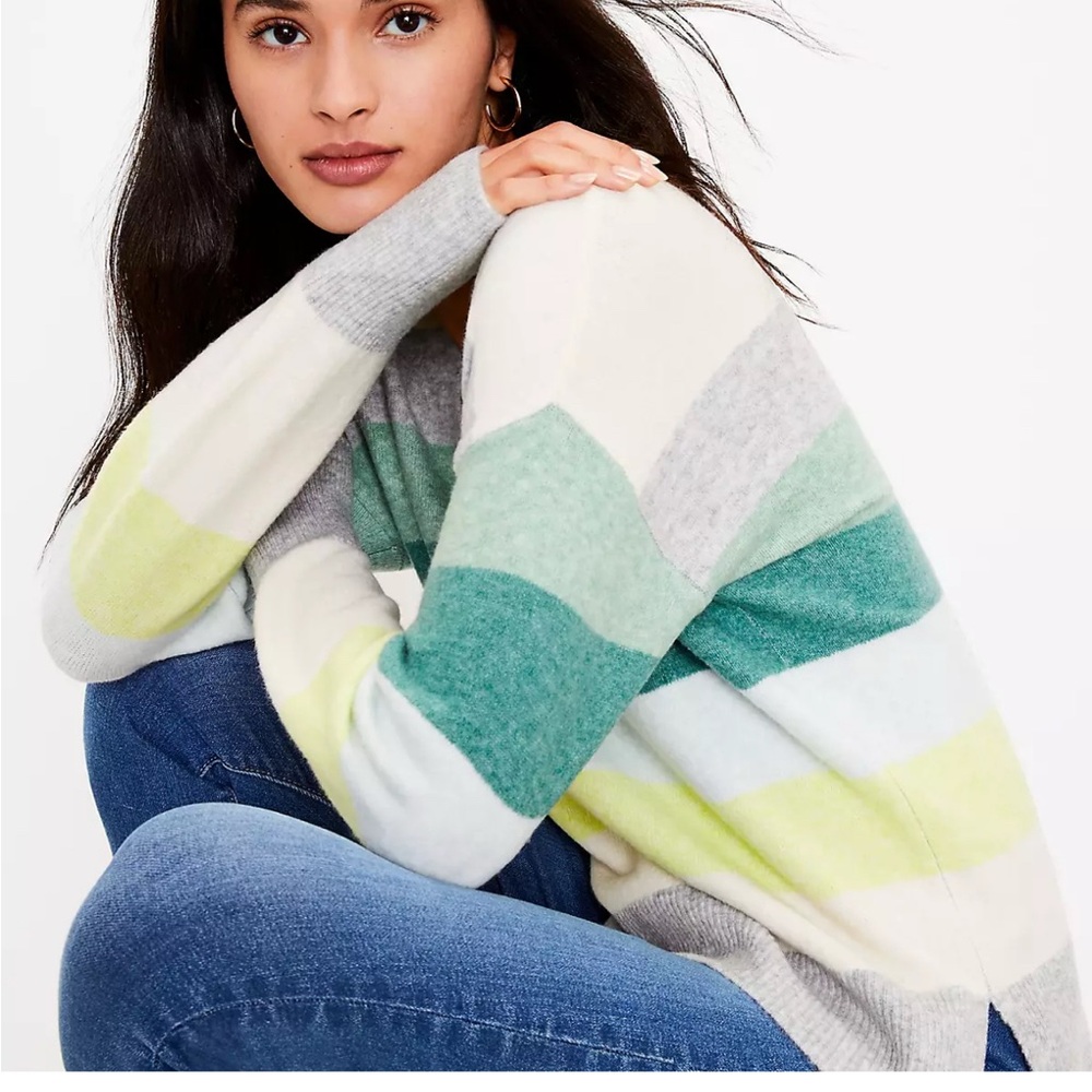 Loft Striped relaxed v neck sweater